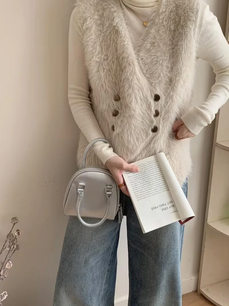 フェイクミンクファー Vネック オープンフロントベスト