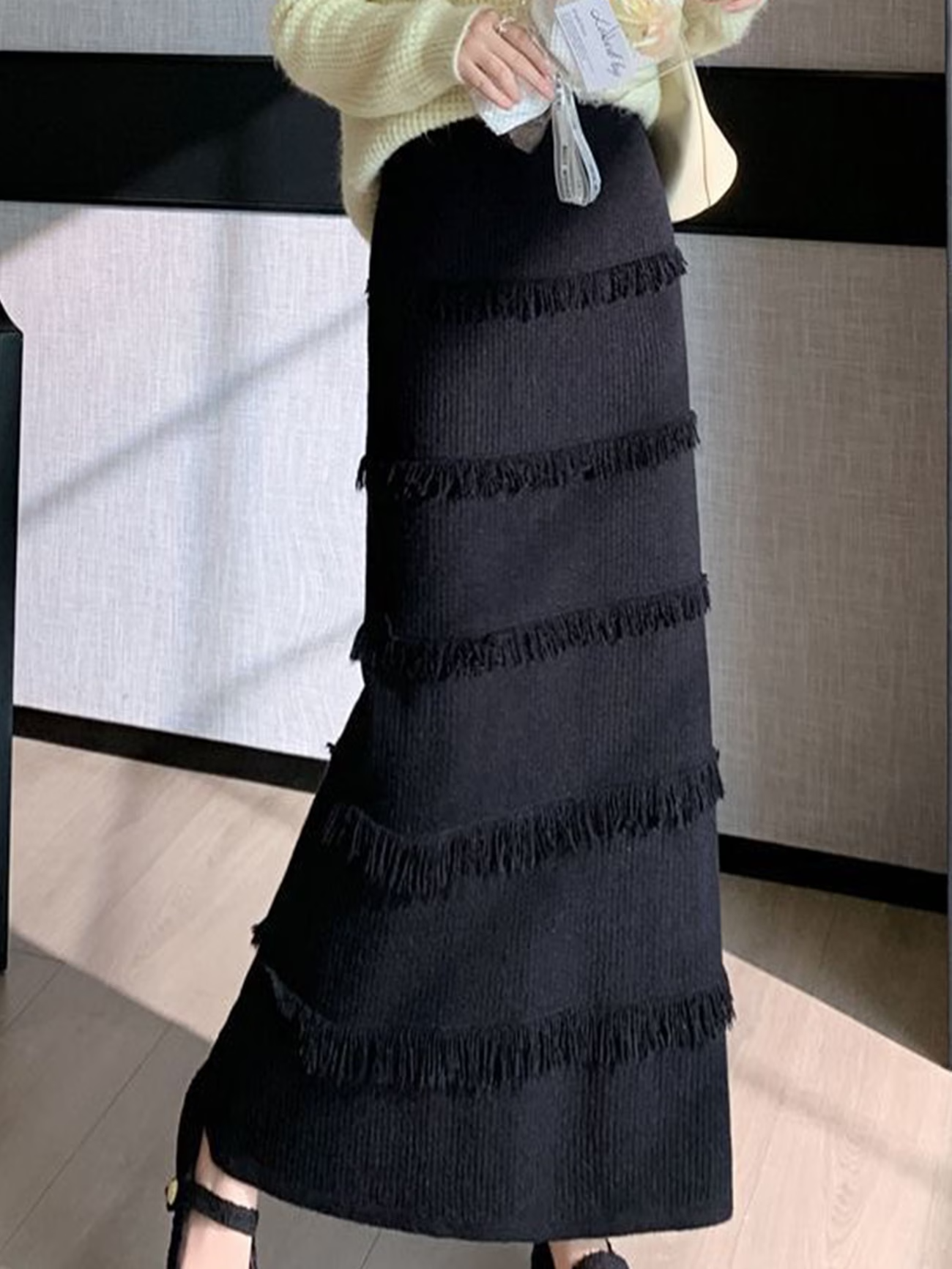 ジャージニットティアードタッセルスカート