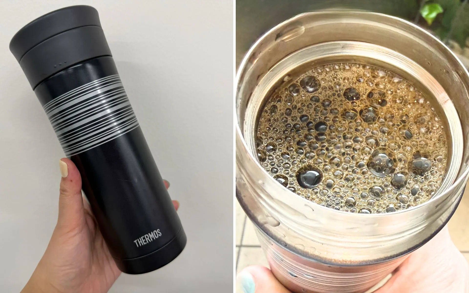 サーモス製のタンブラーとコーヒーの画像