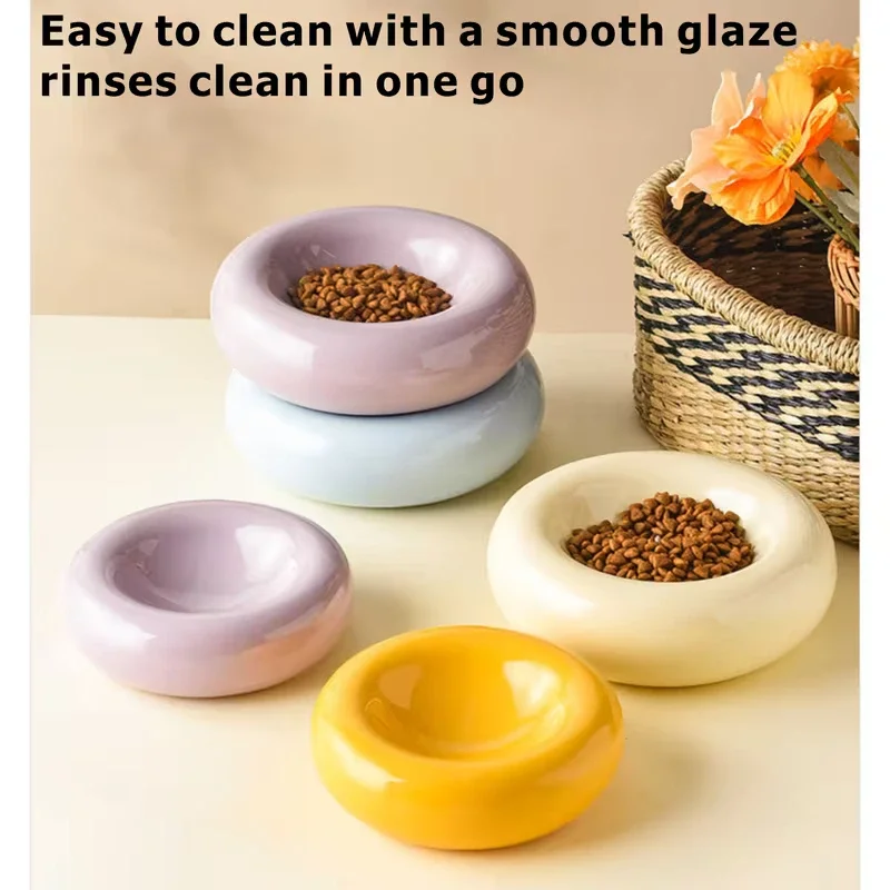 大型セラミックドーナツ型ペットボウル