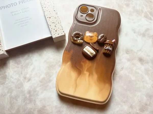 iPhoneケース 3Dビスケットコーヒーベア