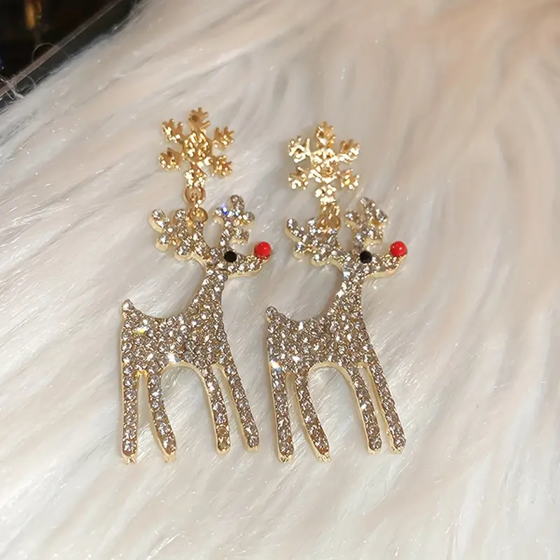 雪の結晶&トナカイのラインストーンピアス