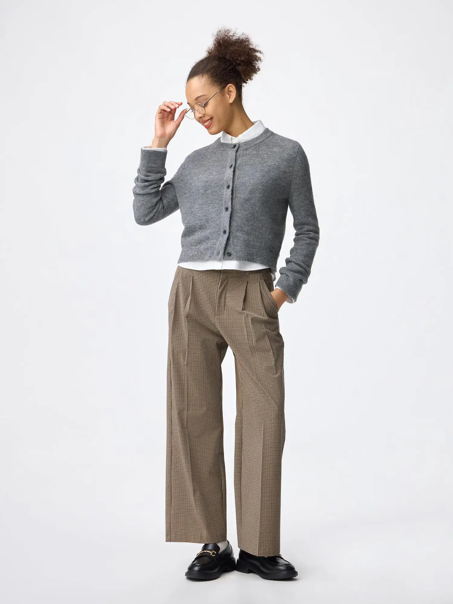 GUパフニットクルーネックカーディガン