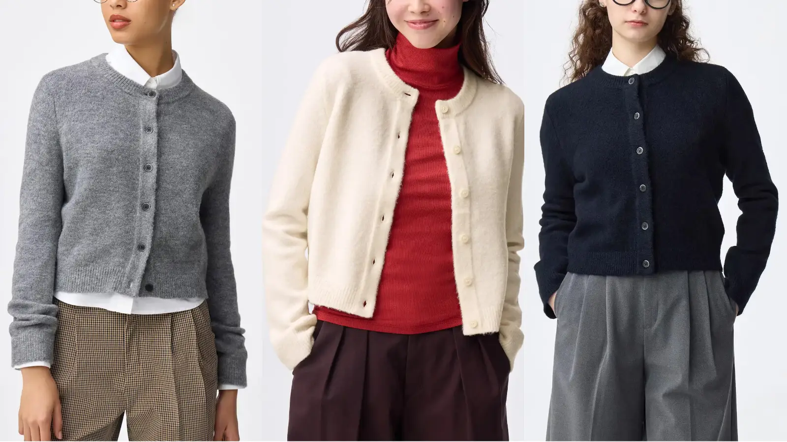 GUパフニットクルーネックカーディガン