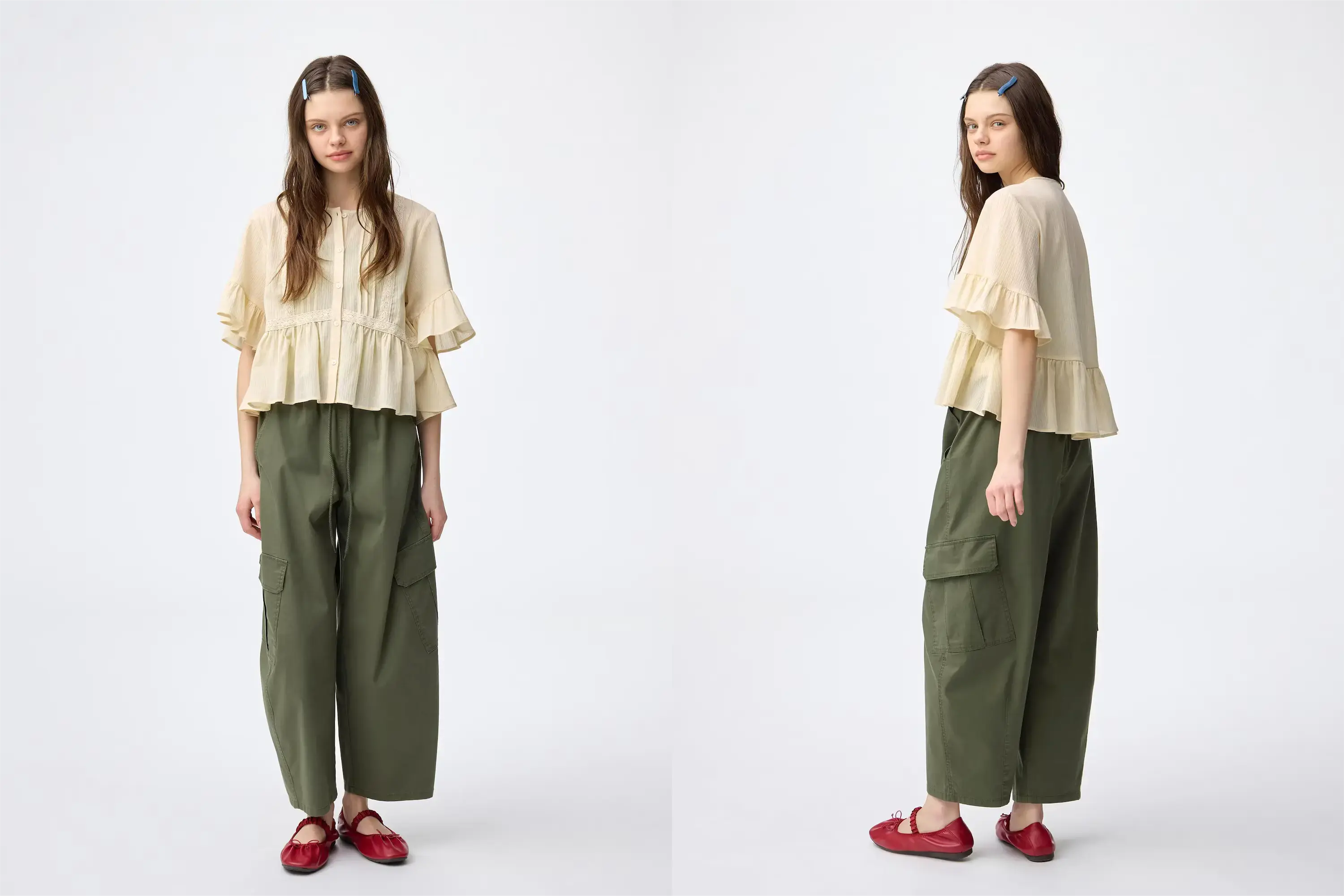 GUカーゴバレルアンクルパンツオリーブ