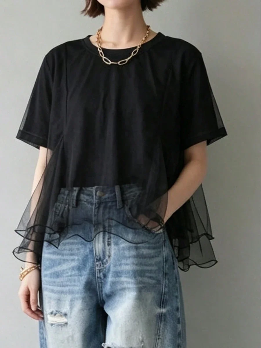 チュールペプラムブラウス