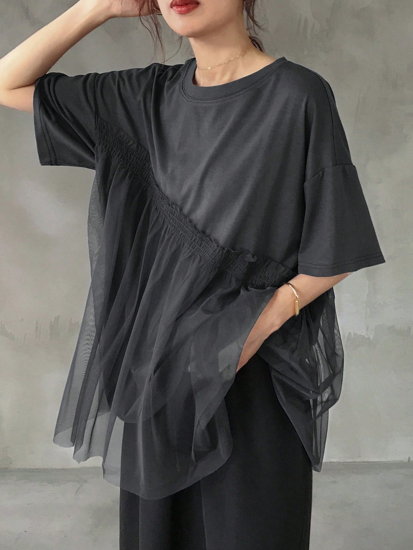 メッシュパッチワーク半袖Tシャツ