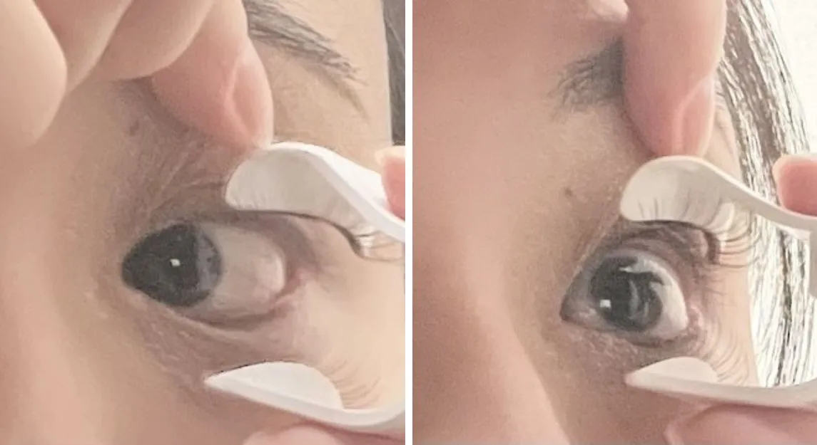 まつ毛を自分のまつ毛に装着する画像