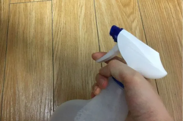 実際に床のカビにスプレーしている画像
