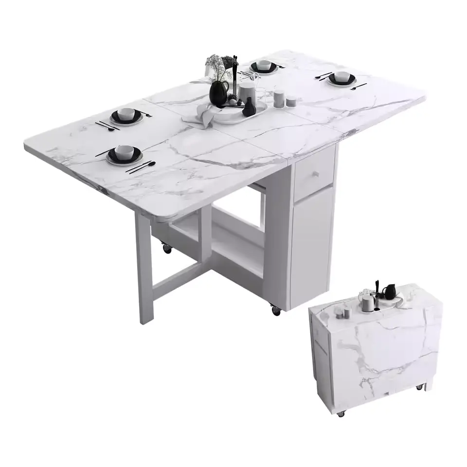 大理石柄折りたたみ式ダイニングテーブル