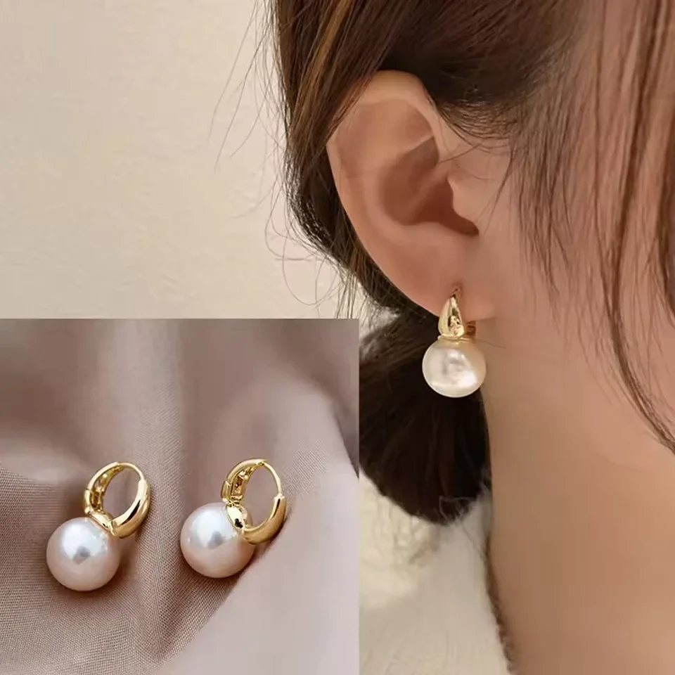 ゴールドカラーパールスタッドフープピアス