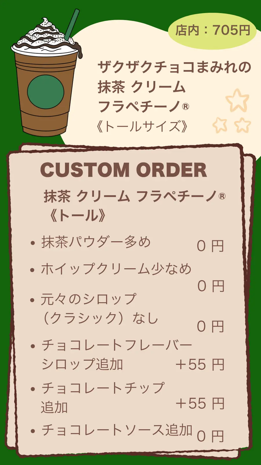 ザクザクチョコまみれの抹茶クリームフラペチーノ®