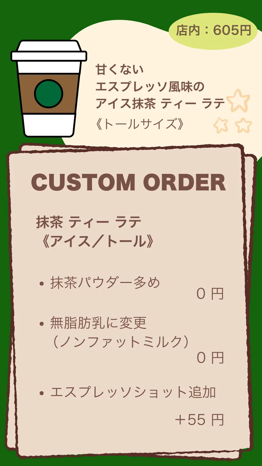 甘くないエスプレッソ風味のアイス抹茶ティーラテ