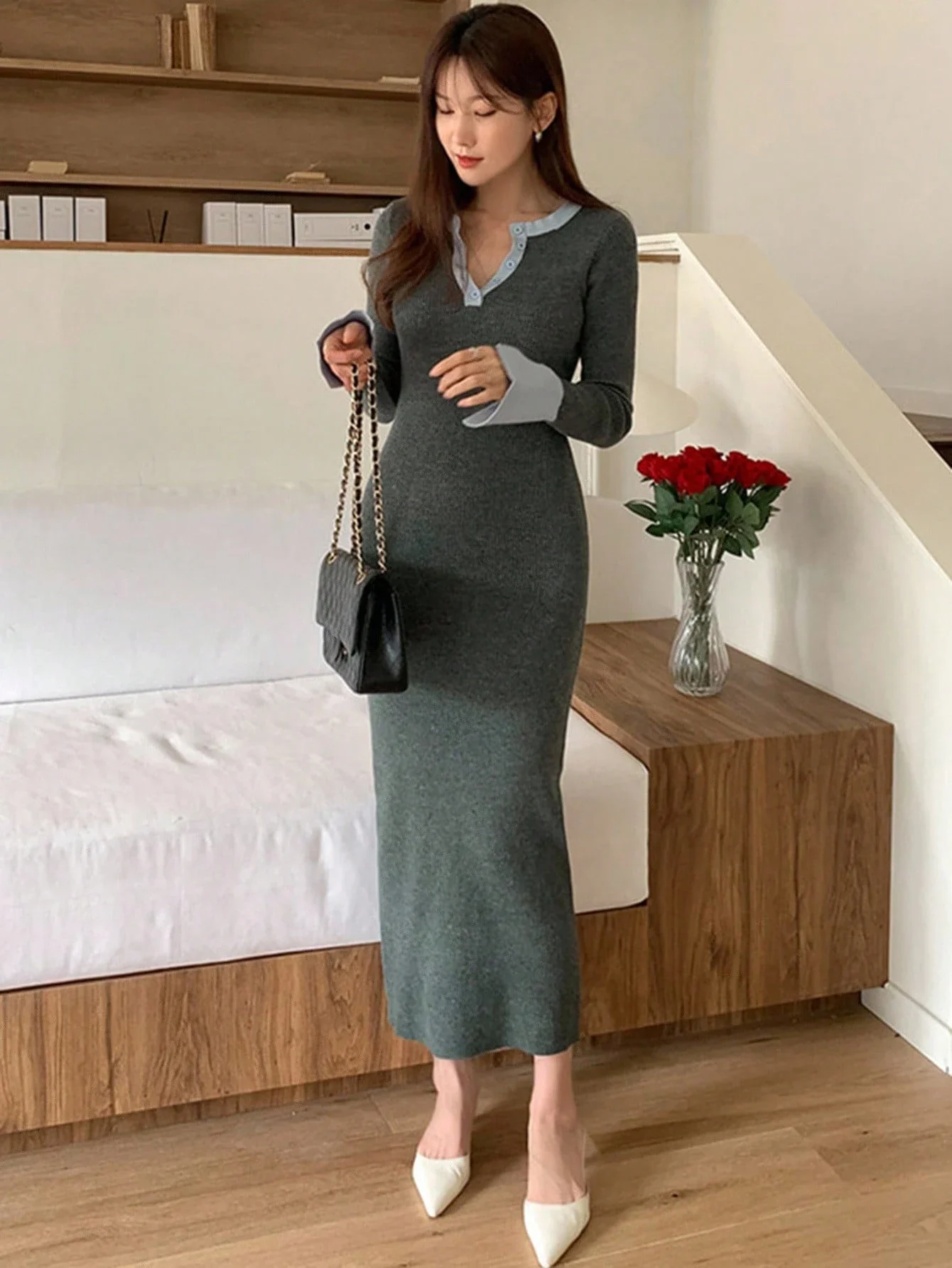 ハーフプラケットニットドレス