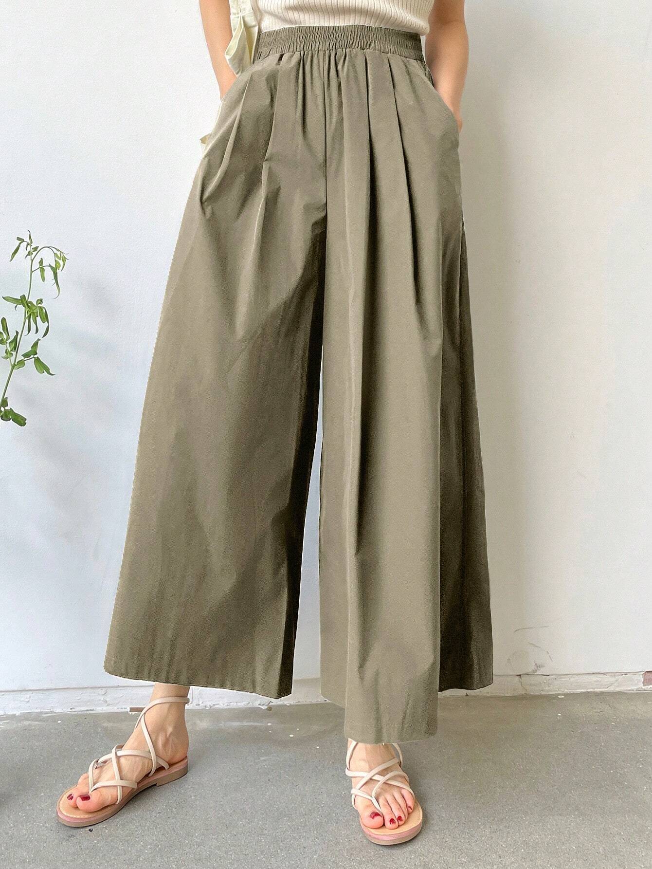 レディースプリーツデザインワイドレッグパンツ