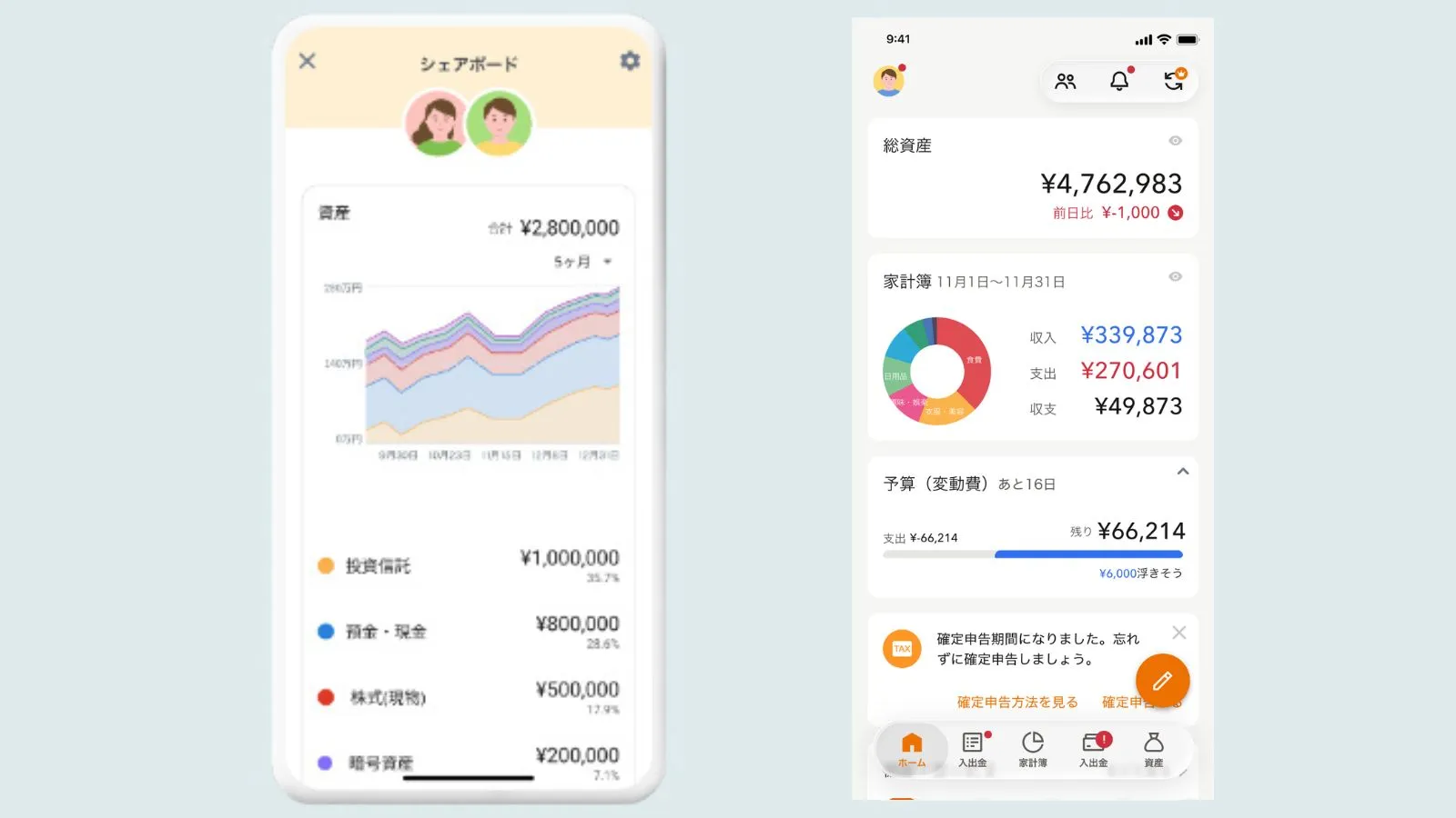 シェアボード機能でパートナーと一緒に家計管理できる