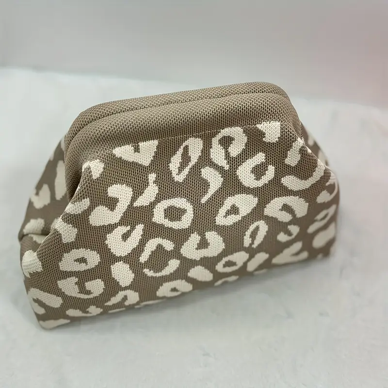 レオパードプリントニット化粧品ポーチ