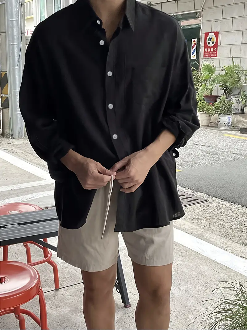 胸ポケット付きメンズカジュアルボタンアップシャツ