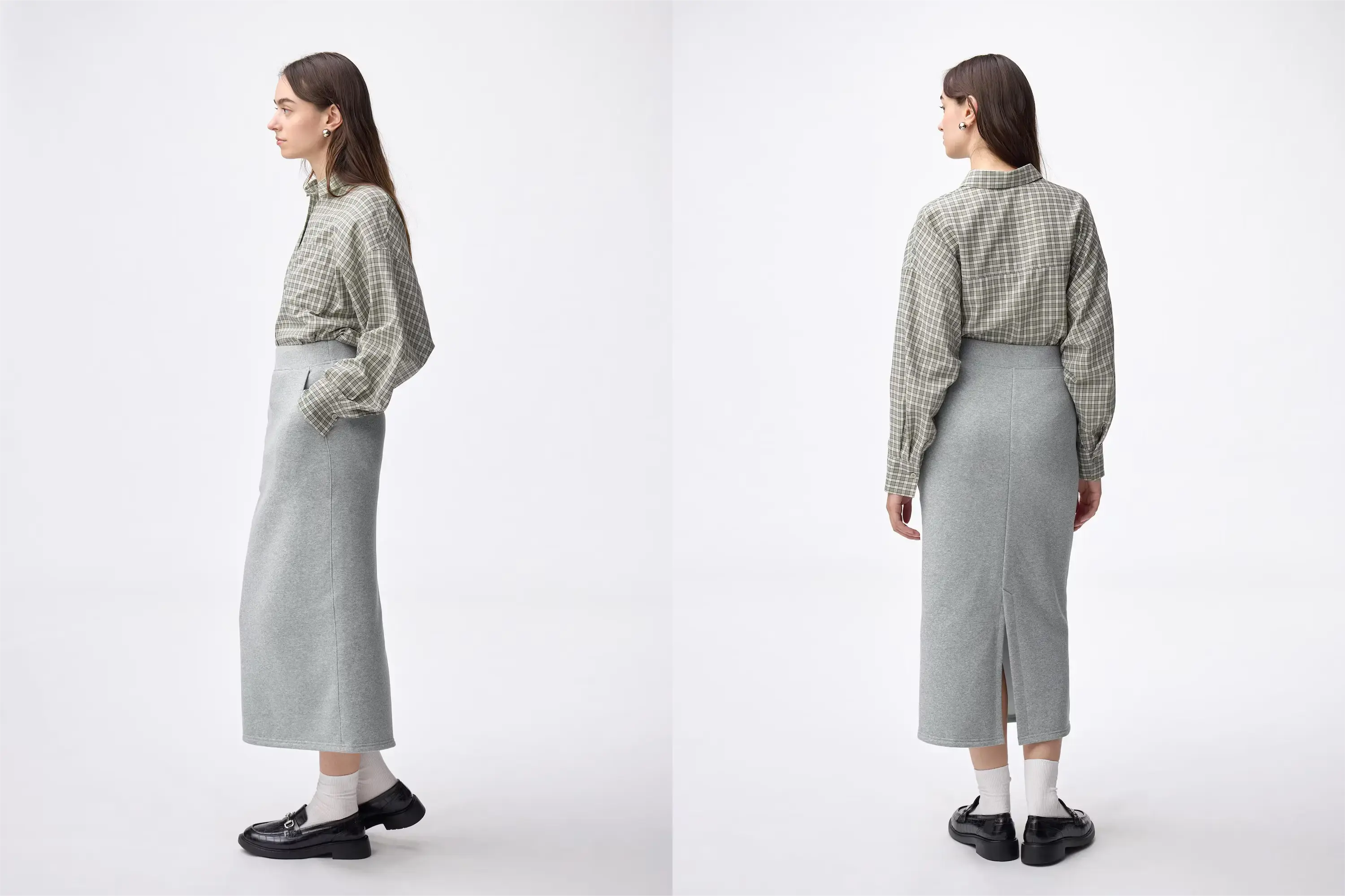 ヘビーウェイトスウェットナロースカート着用