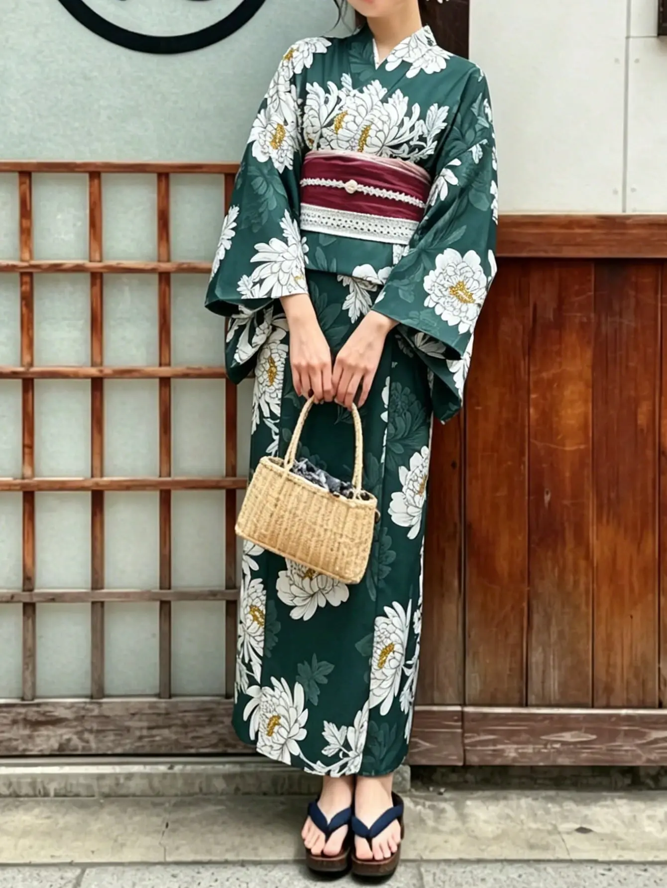 白花柄グリーン浴衣