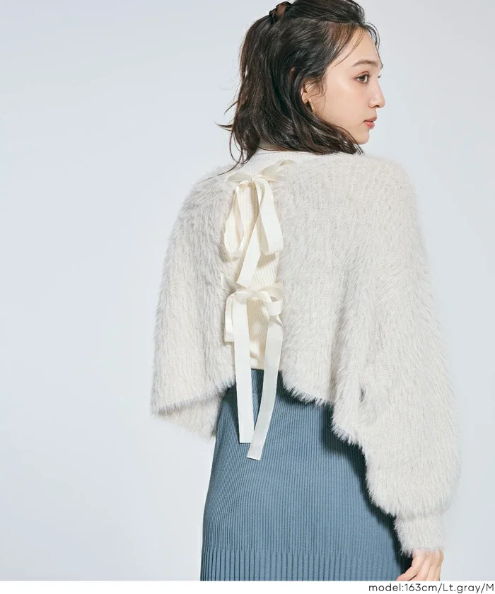 シャギーリボン2wayニットカーディガン