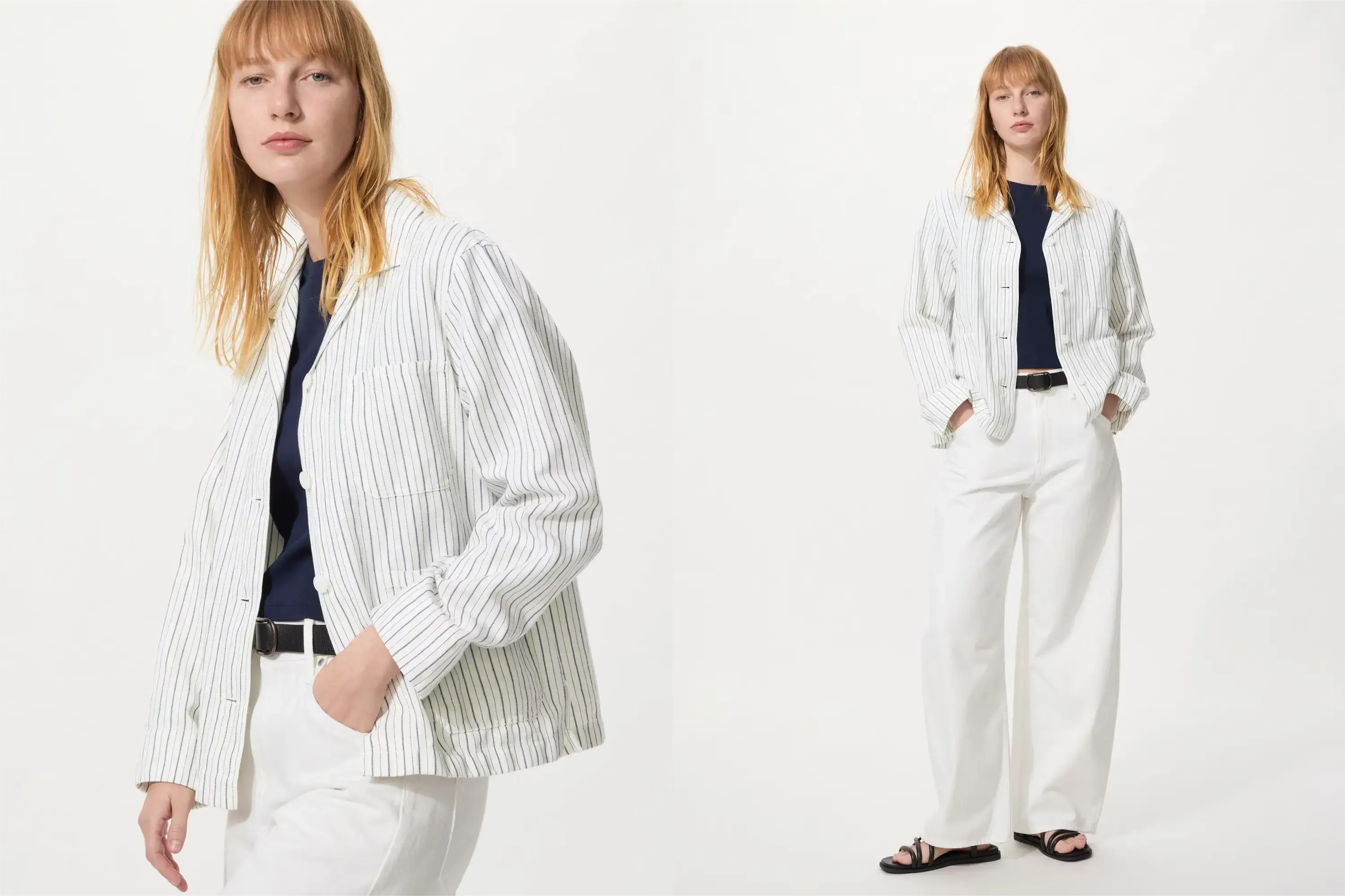 ユニクロリネンブレンドカバーオールストライプ