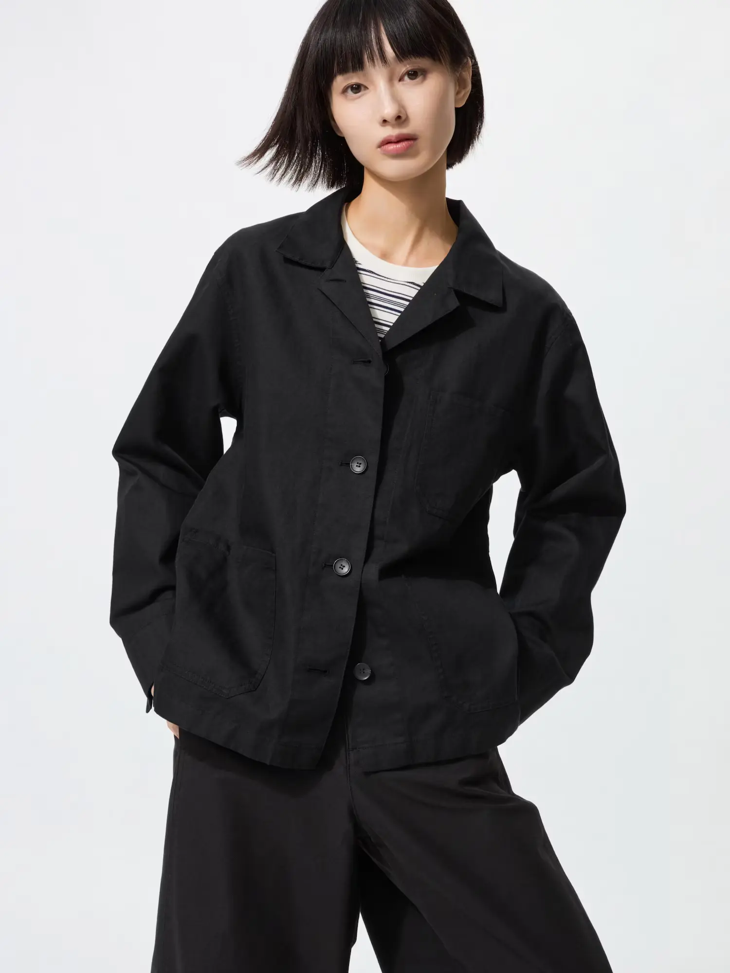 ユニクロリネンブレンドカバーオールブラック