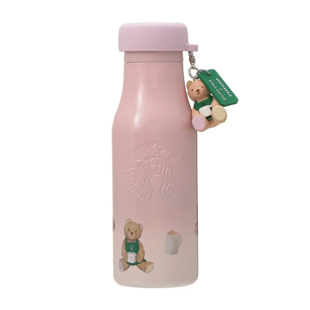 ジェラピケリッドカバーベアチャーム付きステンレスボトルソフトピンク