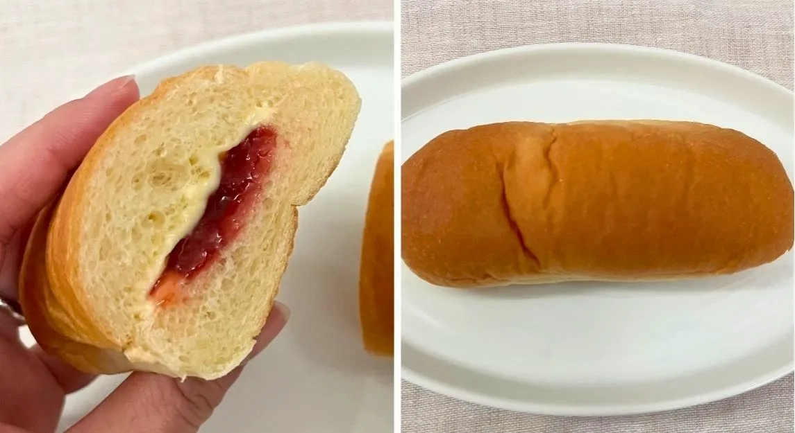 生コッペパン（イチゴジャム＆マーガリン）の断面の画像