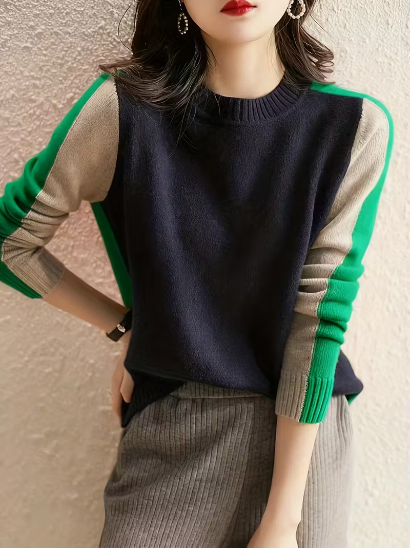 レディースエレガントカラーブロックセーター