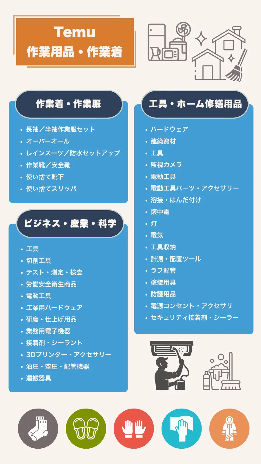Temuで買える作業用品の例