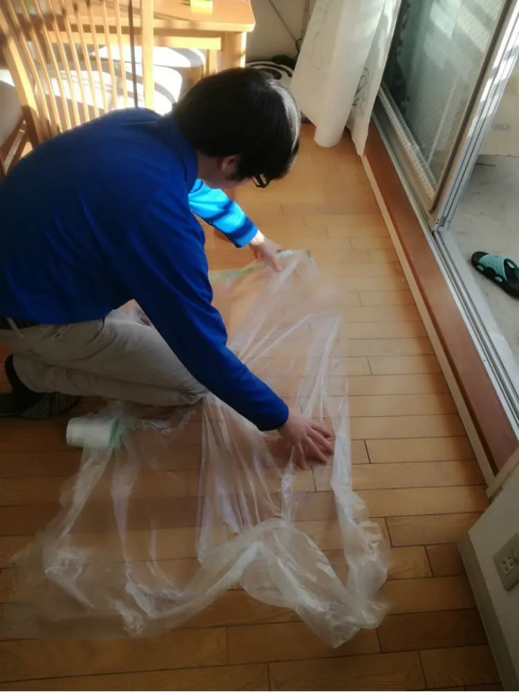 ベランダ掃除の養生