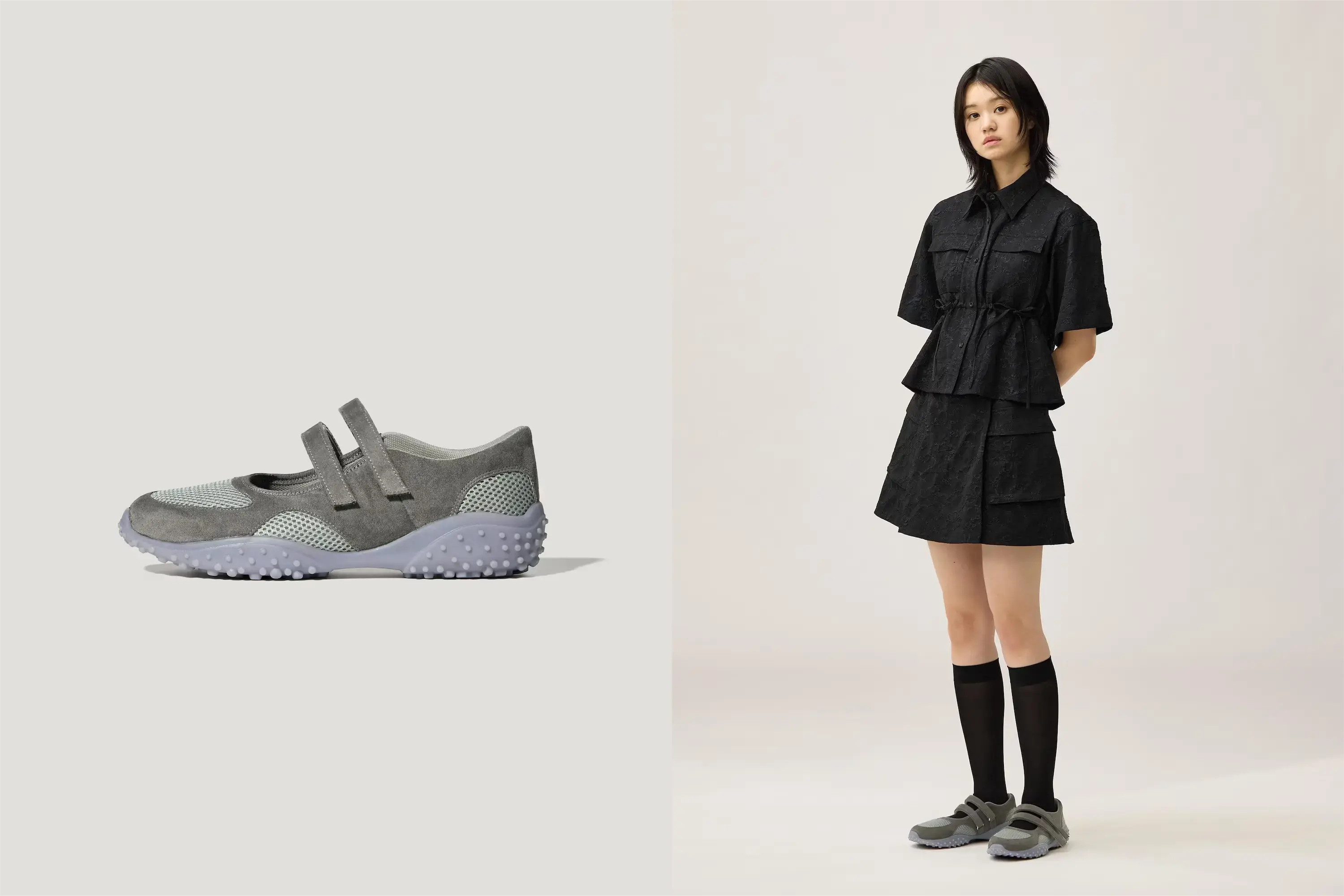 ダブルストラップバレエスニーカーグレー