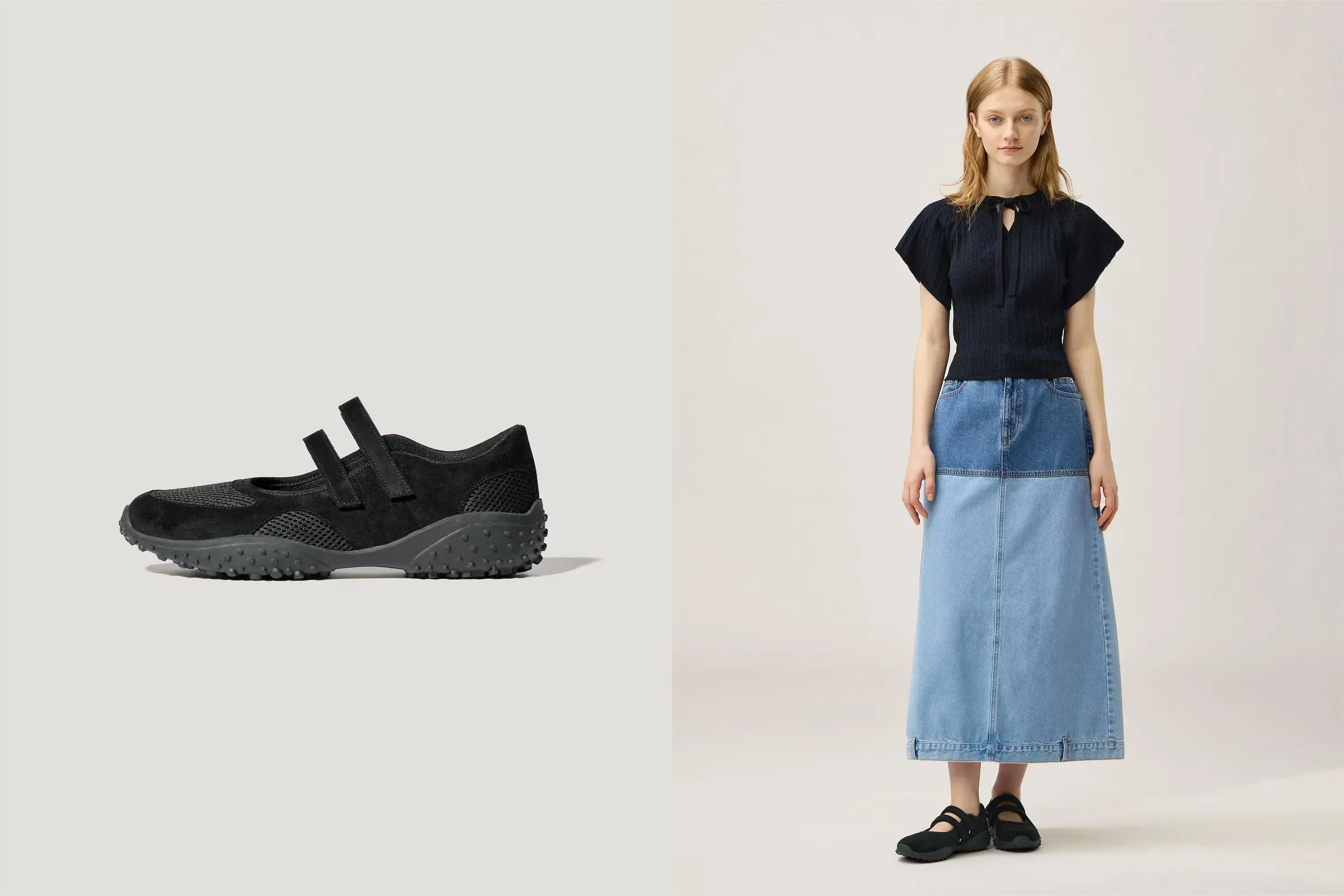 ダブルストラップバレエスニーカーブラック