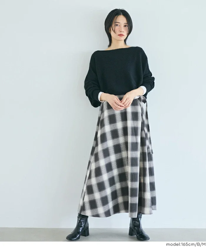 チェック柄ラップスカート