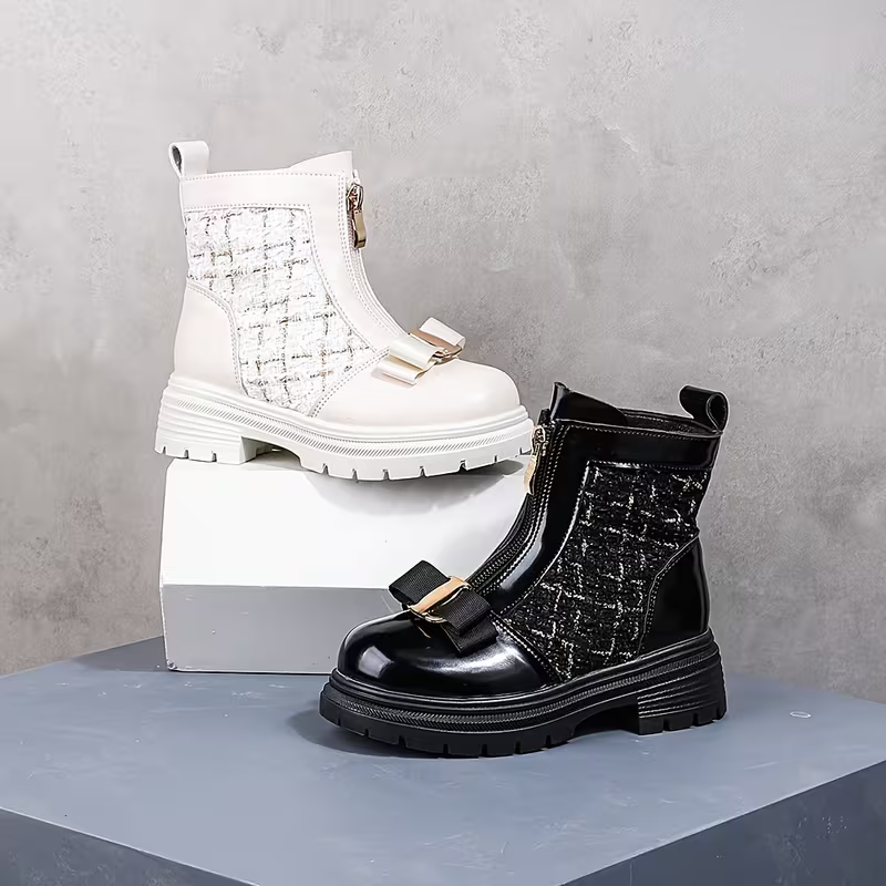 リボン付きアンクルハイジッパーブーツ