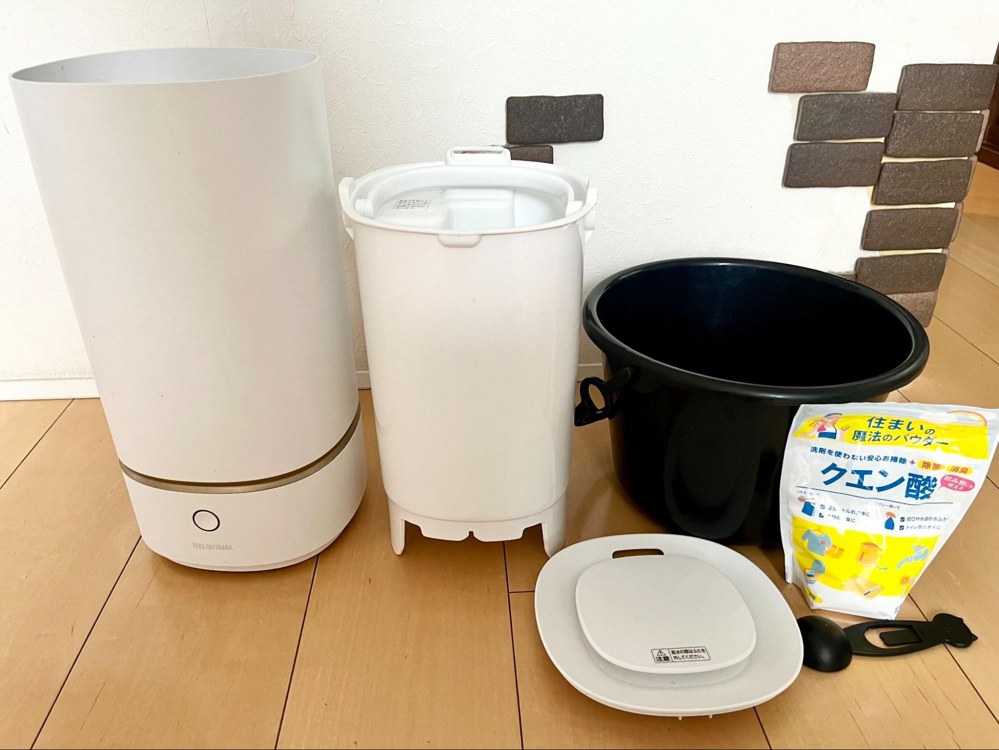 超音波加湿器、バケツ、クエン酸