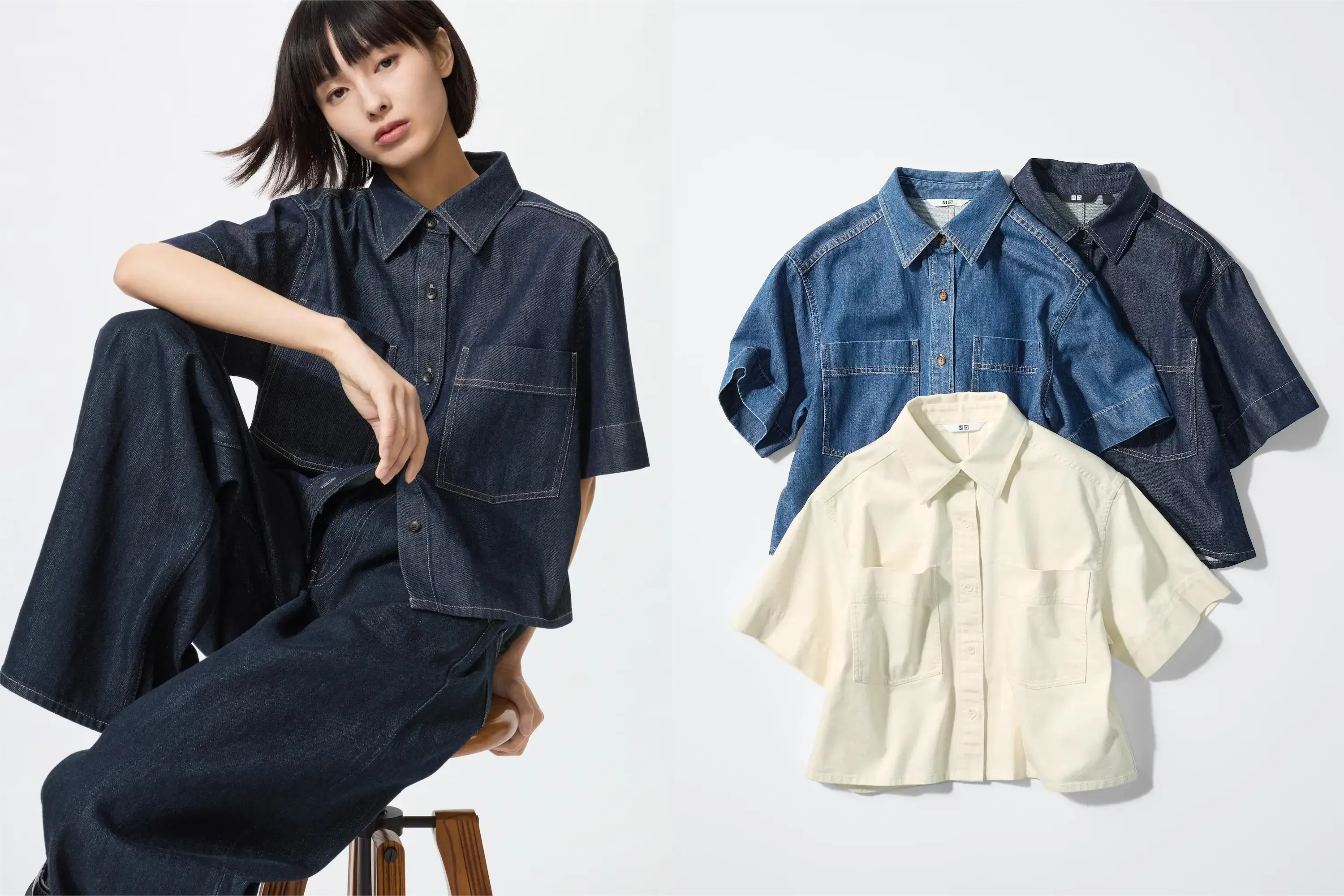 ユニクロデニムボクシーシャツ5分袖