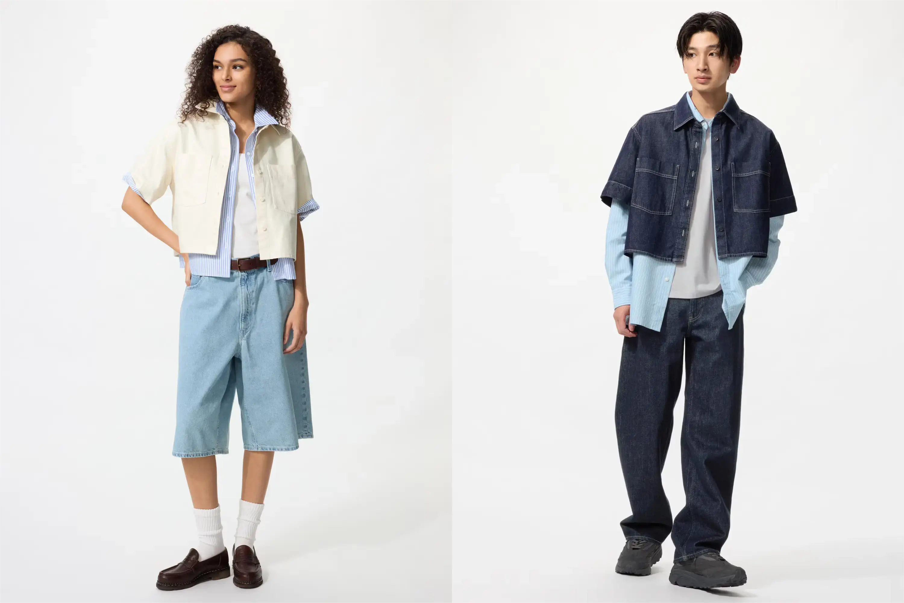 ユニクロデニムボクシーシャツ5分袖男女兼用