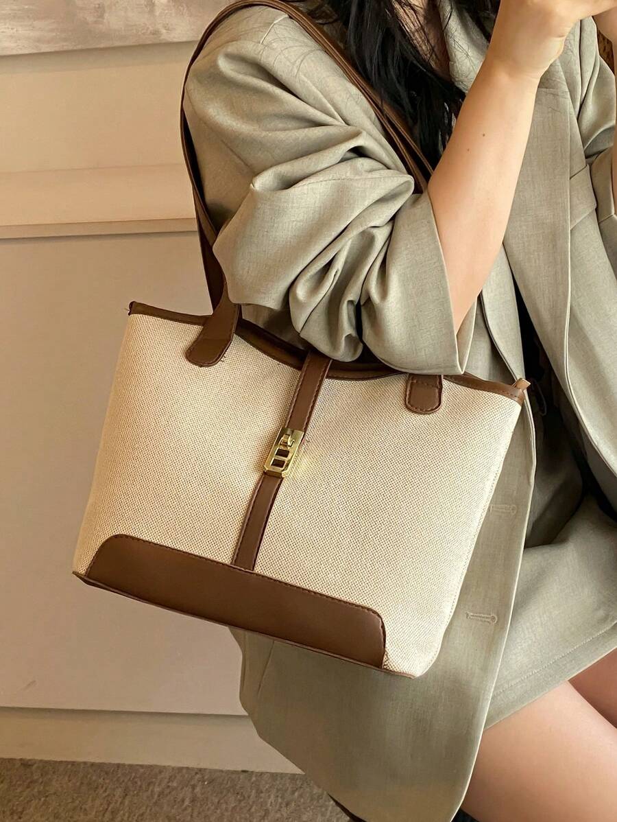 コントラストカラートリムワンショルダーハンドバッグ