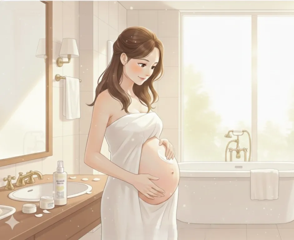 妊娠線をケアしている妊婦