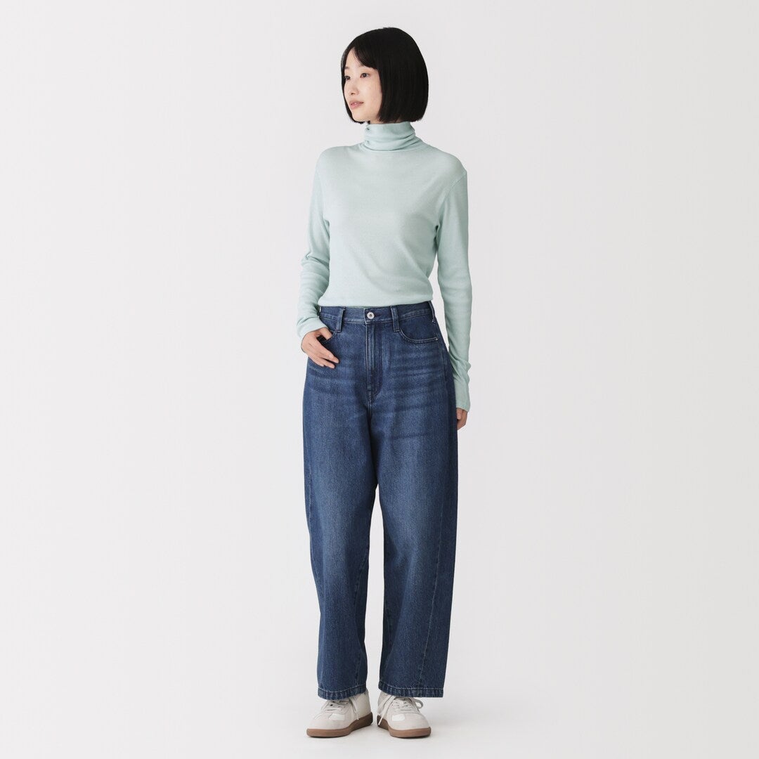 カシミヤ混リブ編みタートルネック長袖Tシャツ