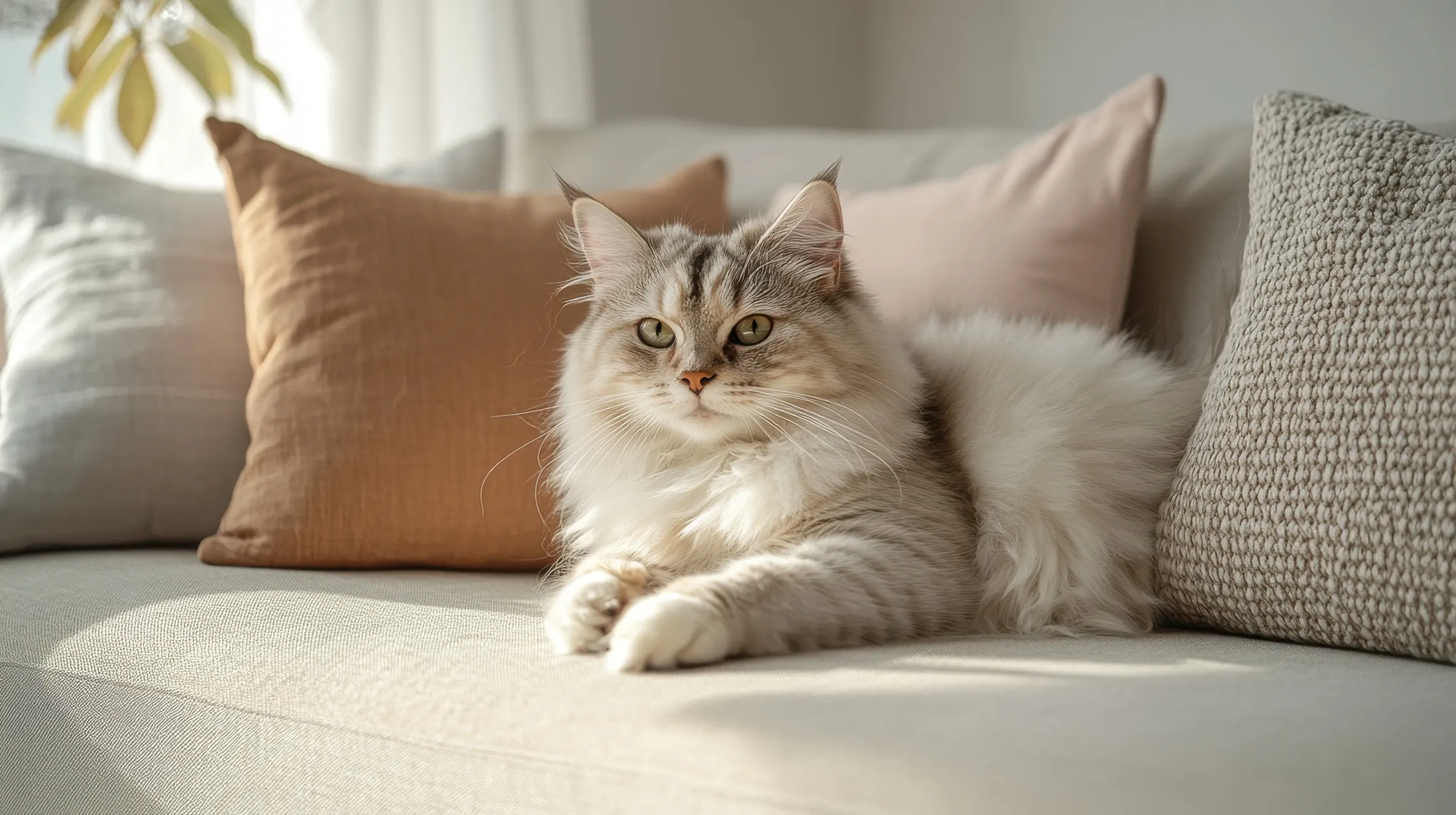 ソファーでくつろぐ猫